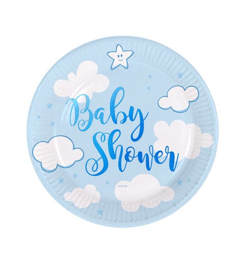Kleine Pappteller "Wolken Baby Shower" - blau - 8 Stück