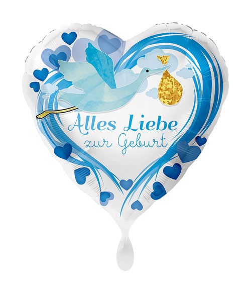 Herz-Folienballon "Alles Liebe zur Geburt" - blau