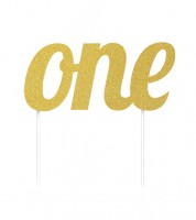 Tortendekoration "one" - glitter gold