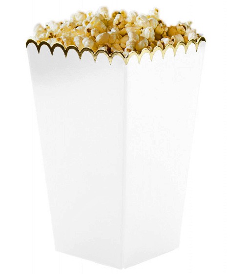 Popcornboxen mit Wellenrand - weiß, gold - 8 Stück