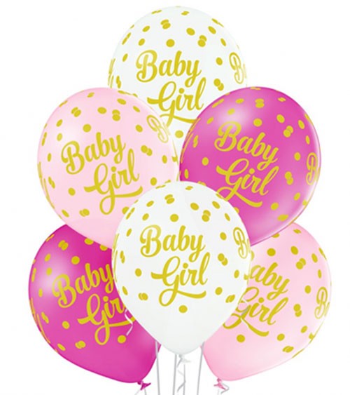 Luftballon-Set mit Punkten "Baby Girl" - 6-teilig
