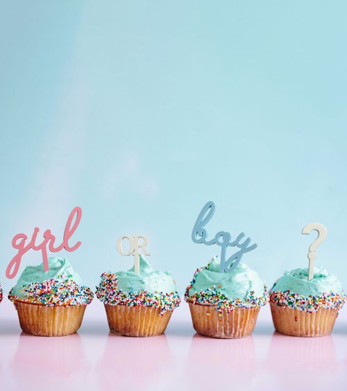 Cake-Picks aus Acryl "Girl or Boy?" - rosa, hellblau - 4-teilig