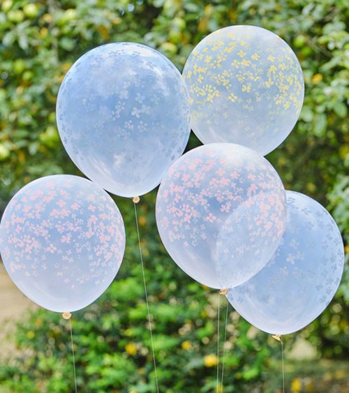 Transparente Ballons mit Blumen-Aufdruck - pastell - 5 Stück