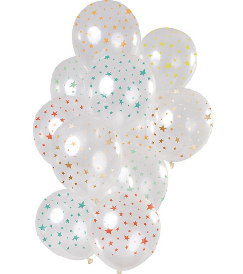 Luftballon-Set mit bunten Sternen - Transparent - 12-teilig
