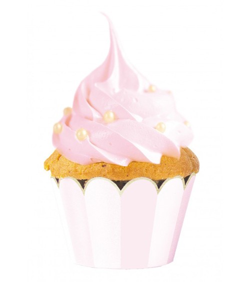 Cupcake-Wrapper mit Streifen - rosa, weiß - 6 Stück