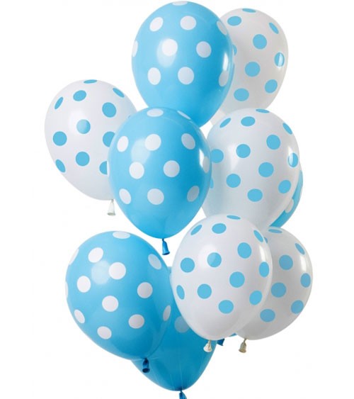 Luftballon-Set mit Punkten - Hellblau & Weiß - 12-teilig