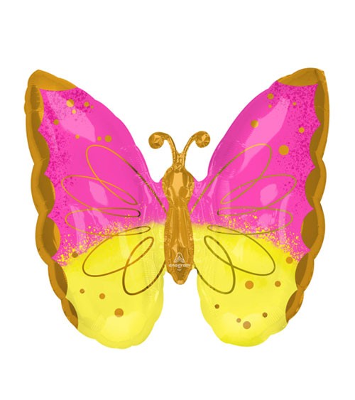 Supershape-Folienballon "Schmetterling" - pink, gelb, gold - 63 cm