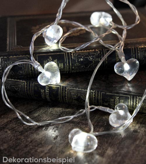 20er LED Lichterkette Beleuchtung Dekoration batteriebetrieben silberne Herzen 