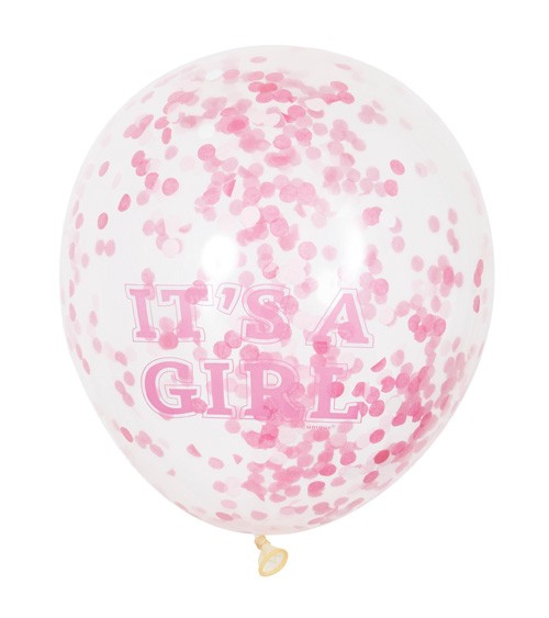 Konfetti-Ballons "It's a Girl" - rosa/pink - 6 Stück