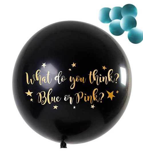 Gender Reveal Riesen-Ballon "What do you think" - Konfetti blau - 90 cm