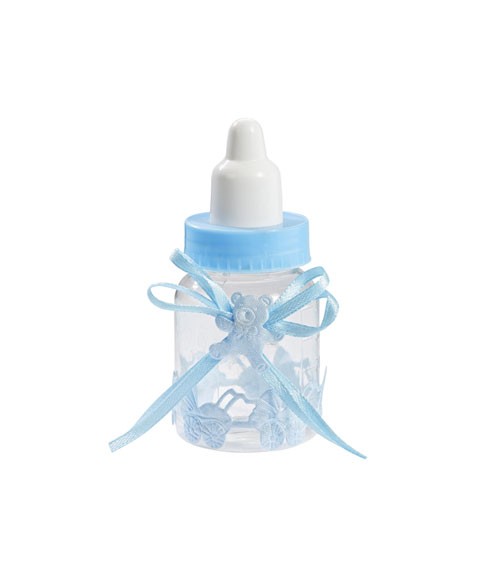 Kleine Babyflaschen aus Plastik mit Verzierung - hellblau - 3 Stück