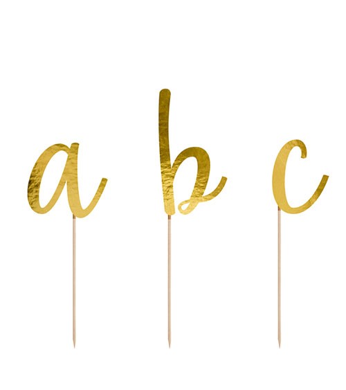 Buchstaben-Picks aus Papier "Alphabet" - gold metallic - 53-teilig