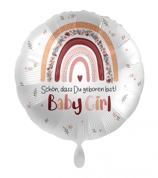 Runder Folienballon "Baby Girl - Regenbogen" - 43 cm