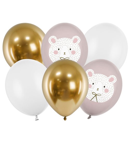 Luftballon-Set "Eisbär" - gold, weiß & grau - 30 cm - 6-teilig