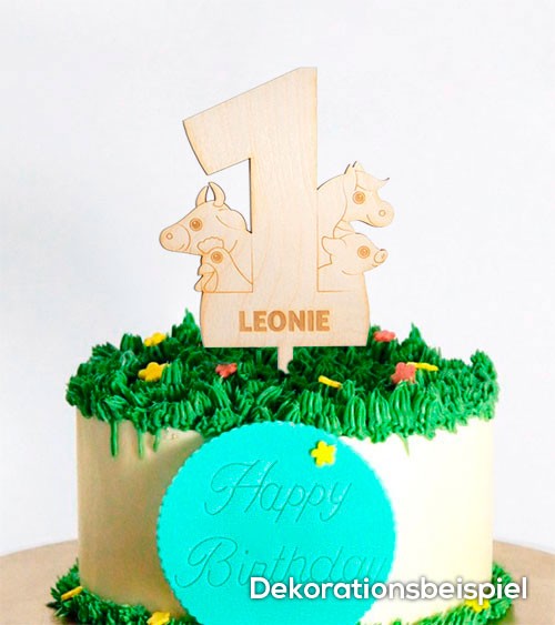 Dein Cake-Topper "1. Geburtstag - Bauernhof" aus Holz - Wunschtext