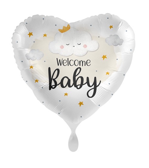 Herz-Folienballon "Welcome Baby" - weiß