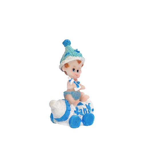 Deko-Figur "Baby mit Fläschchen" - blau