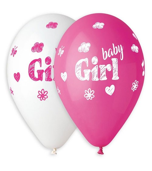 Luftballon-Set "Baby Girl" - pink & weiß - 5 Stück