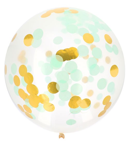 Riesenballon mit Konfetti - metallic gold & mint - 61 cm