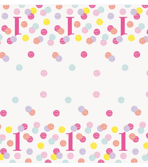 Kunststoff-Tischdecke "1. Geburtstag - pink/pastell" - 137 x 213 cm