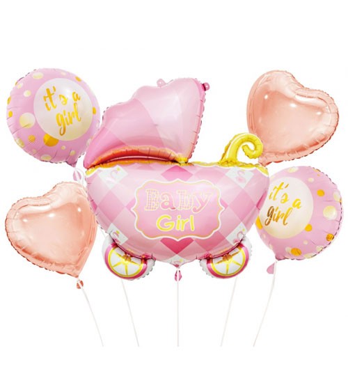 Folienballon-Set "Kinderwagen - Baby Girl" - 5-teilig