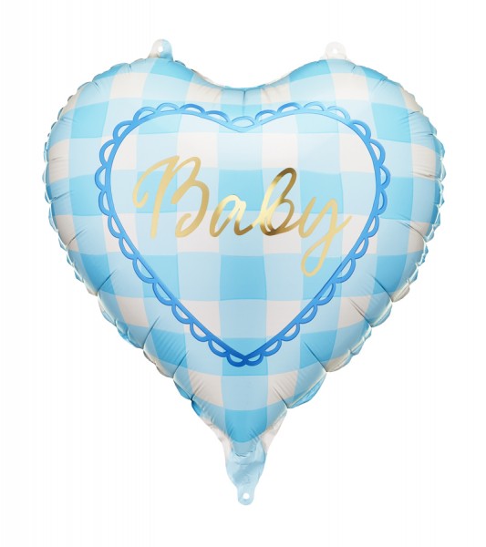 Herz-Folienballon "Baby" - blau kariert - 45 cm