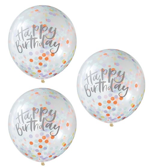 Transparente Ballons mit Konfetti "Happy Birthday" - 5 Stück