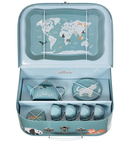 Kinder-Teeservice aus Metall im Koffer "Tiere der Welt" - 15-teilig