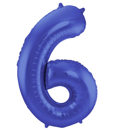 Zahl-Folienballon "6" - matt blau - 86 cm