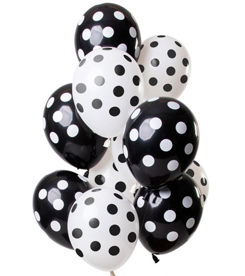 Luftballon-Set mit Punkten - Schwarz & Weiß - 12-teilig