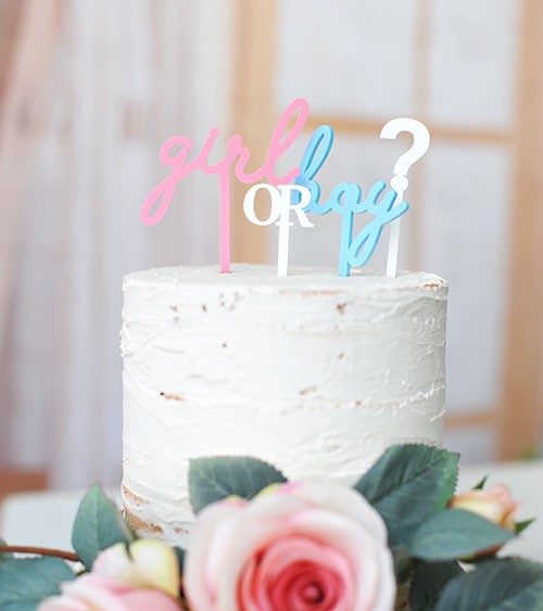 Cake-Picks aus Acryl "Girl or Boy?" - rosa, hellblau - 4-teilig
