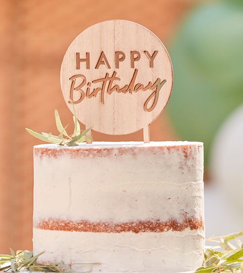 Cake-Topper aus Holz "Happy Birthday" - 12 x 18 cm
