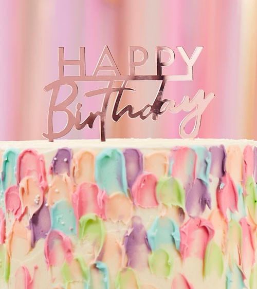 Cake-Topper aus Acryl "Happy Birthday" - rosa