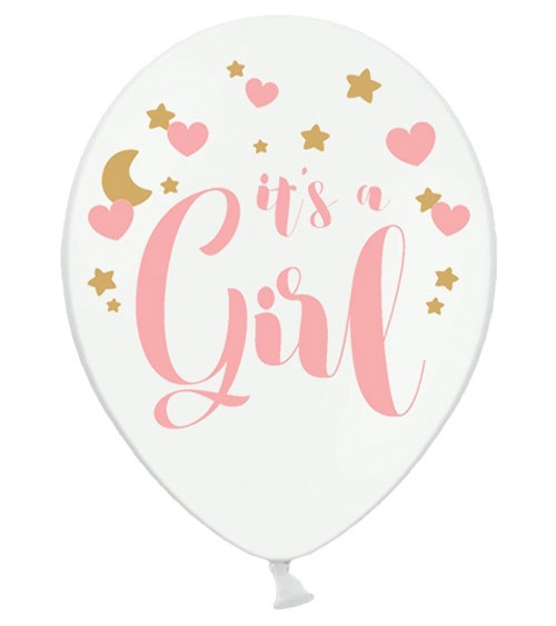 Luftballons "It's a Girl" - mit Herzen und Sternen - 50 Stück