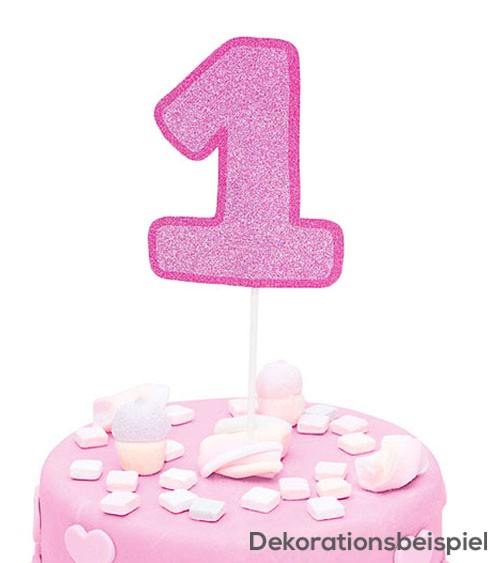 Cake-Topper-Zahl aus Pappe "1" - glitter pink