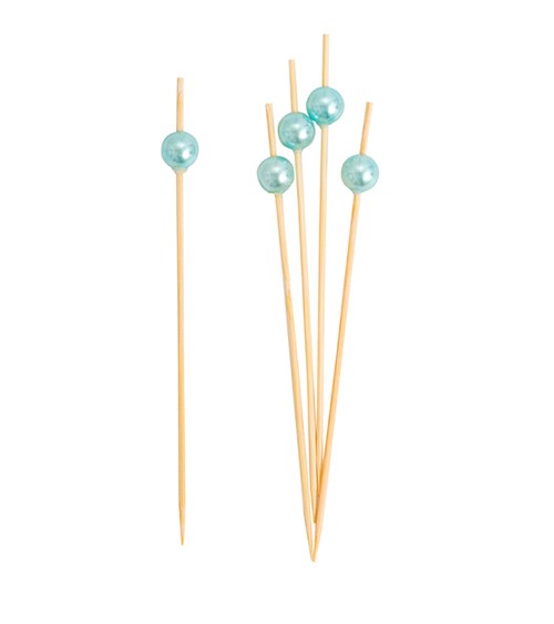 Party-Picks mit Perle - perlmutt hellblau - 12 cm - 25 Stück