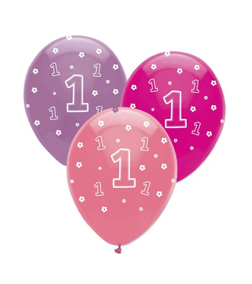 Luftballon-Set "1" - rosa, pink, lavendel - 6 Stück