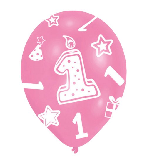 Luftballon-Set "1" - rosa/pink - 6 Stück