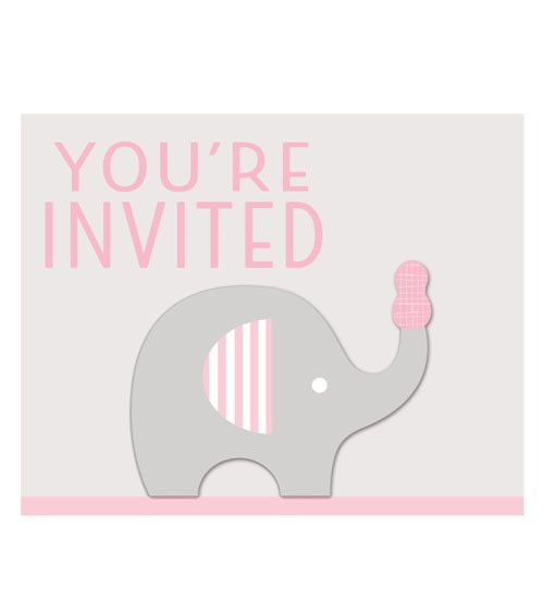 Einladungskarten "Kleiner Elefant - rosa" - 8 Stück
