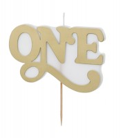 Kuchenkerze "One" - gold - 10 x 6,5 cm