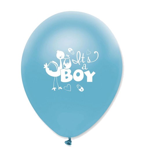 Luftballons "It's a Boy" mit Storch - 6 Stück