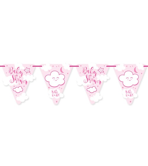 Wimpelgirlande aus Papier "Wolken Baby Shower" - rosa - 6 m