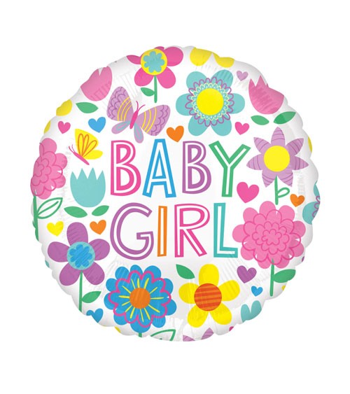 Runder Folienballon "Baby Girl" - Blumen - 43 cm