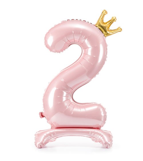 Stehender Folienballon mit Krone "2" - rosa - 103 cm