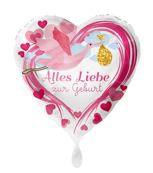 Herz-Folienballon "Alles Liebe zur Geburt" - pink