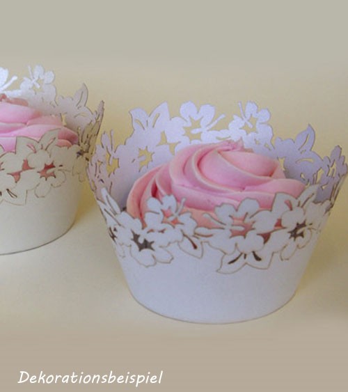 Cupcake-Wrapper "Blumen - perlmutt weiß" - 12 Stück