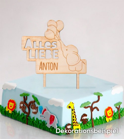 Dein Cake-Topper "Kleiner Elefant" aus Holz - Wunschtext