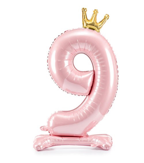 Stehender Folienballon mit Krone "9" - rosa - 103 cm