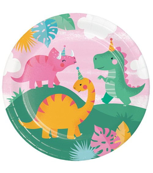 Pappteller "Lustige Dinos" - Farbmix Pastell - 8 Stück