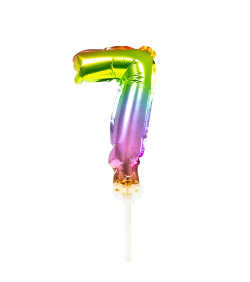 Mini-Zahl-Folienballon "7" - rainbow - 13 cm